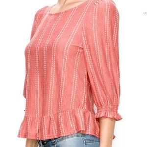 W5 Coral Swiss Dot Ruffle Sleeve Top | Anthropologie | NWT